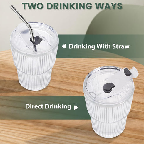 HIGIINC 4 16 OZ Set,Clear Iced Coffee Cups With Lids and Straws Pcs, Unbreakable Glasses Drinking Plastic Cups Reusable