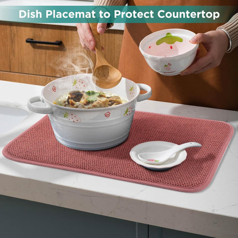 GeeRic Microfiber Dish Drying Mat, Super Absorbent Kitchen Pad, Reversible for Countertop, 15*20 inch Red