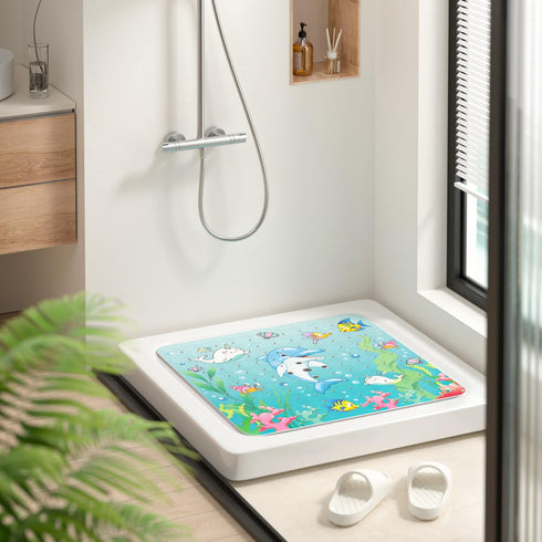 21x21 Inch HITSLAM Square Shower Stall Mat Anti Slip, Quick Dry Bathtub Floor Mat for Kids with Suction Cups