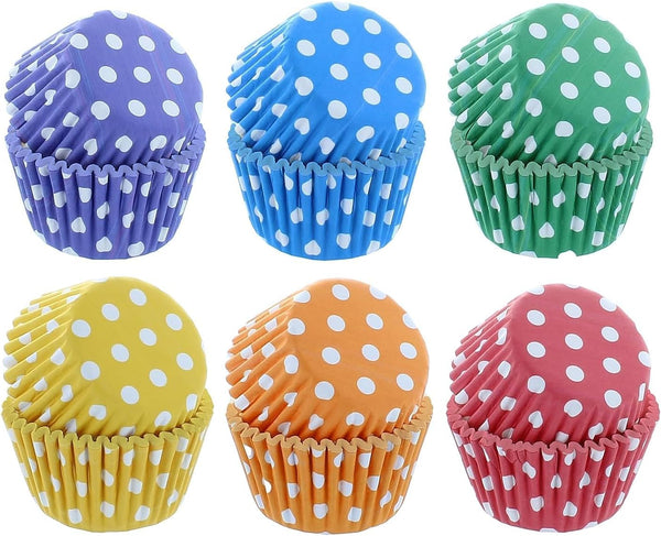 Bakery Crafts Polka Dot Baking Cups - 300 Greaseproof Paper Cases for Muffins & Cupcakes, 2" Liners, Assorted Colors