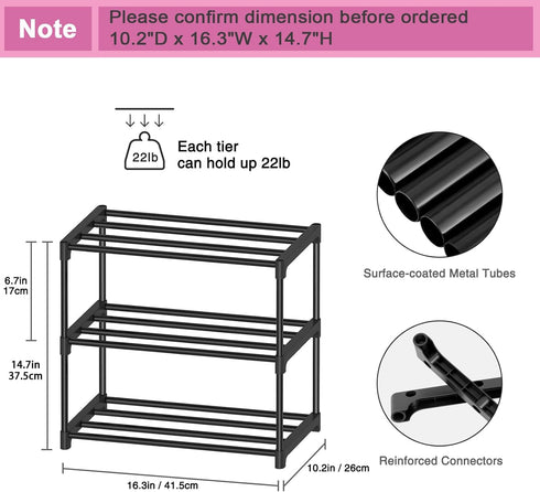 3 (16.3" Closet Autonomier Tier Extra Small Shoe Rack Wide), Narrow Stackable Shoe Shelf for Kids Toddler Adult