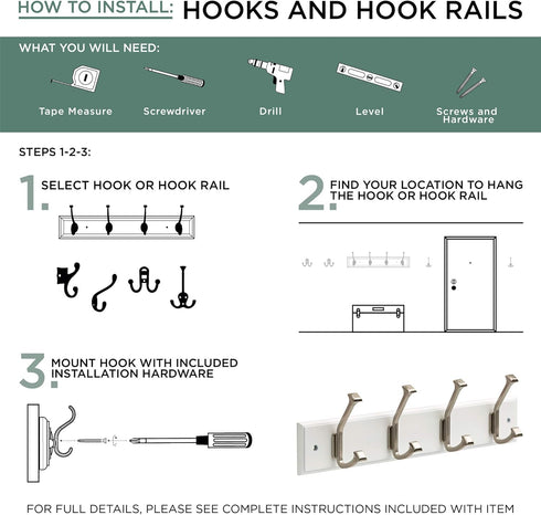 Liberty Hardware 129847 18-Inch Coat and Hat Rack with 4 Heavy Duty Hooks, White