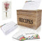 Recipe Box with 50 Recipe Cards 4x6, Rustic Wood Organizer Set for Housewarming and Weddings