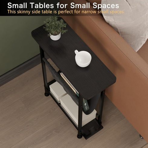 3 Narrow Side Table, Tier Small Side Table for Small Spaces, Morden Slim End Table with with Storage Holder, Narrow
