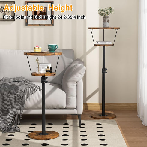 Kificet 2 Small Side Table, Tier Drink Table, Height Adjustable Round End Table, Pedestal Side Table for Small Spaces