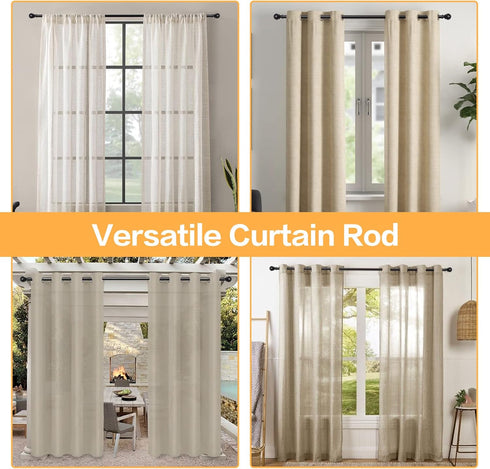 Curtain Rods for Windows 48 to 84, 1 Inch Black Heavy Duty Drapery Rod Set with Adjustable Ball Finials