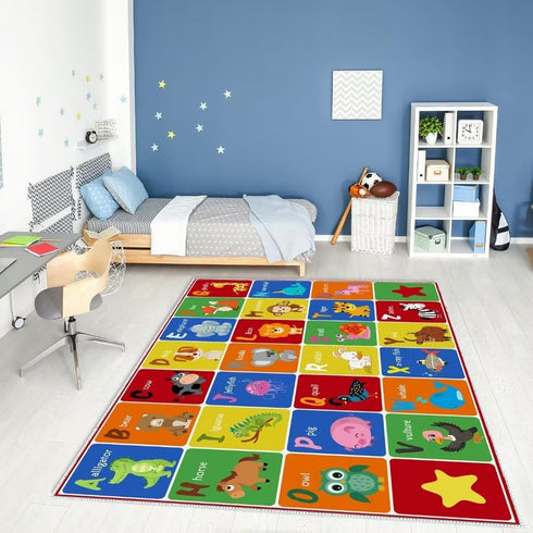 SXYLPP Classroom(47x71in) ABC Alphabet Animal Rug, Educational Letter Learning Game Playmat for Kids, Crawl Floor Mat