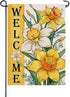Welcome Spring Summer Floral Flower Garden Flag, Yellow Daffodil Eucalyptus Leaves Yard Decor 12 x 18
