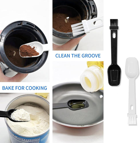 Coffee Spoon with Espresso Grinder Brush - 4 PCS 2 in 1 Tool for Cleaning Espresso Machines & Scooping Tea Powder