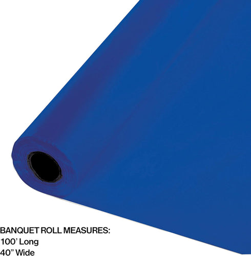 Creative Converting Cobalt Blue Plastic Banquet Table Cover Roll, 100' x 40", Quantity 1