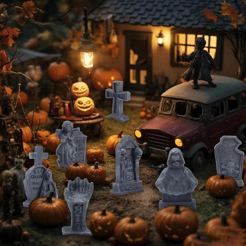 12 Pcs Miniature Resin Tombstones, Mini Gravestone Figurines, Multiple Sizes for Mini House Graveyard Scene, Halloween