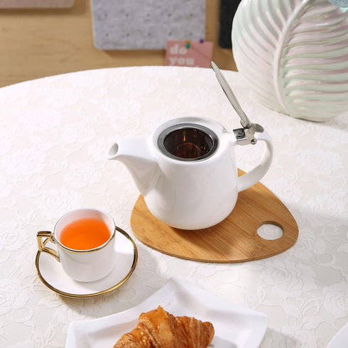 Ceramic Teapot with Stainless Steel Infuser - Heat Resistant 500ml/17oz Tea Pot for Loose and Blooming Tea