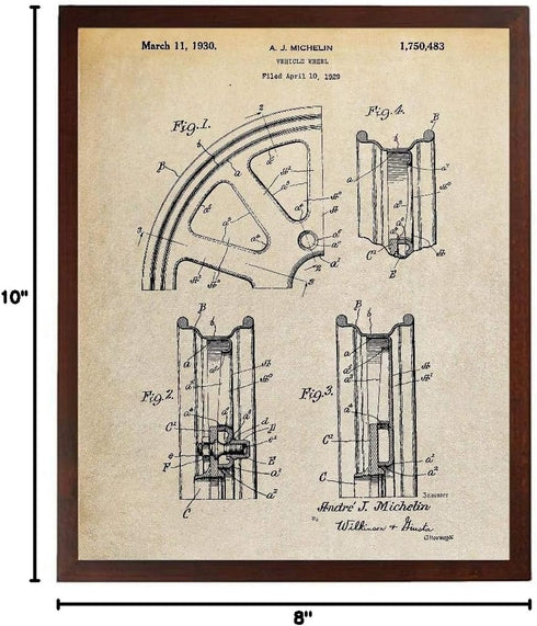 Automobile Wheel Patent Print Michelin Tires Poster, Auto Wheel Art TDP1115