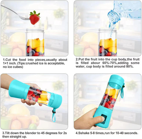 Portable Blender for Kitchen, Travel and Sport, USB Rechargeable, 6 Stainless Steel Blades, Mini Blender