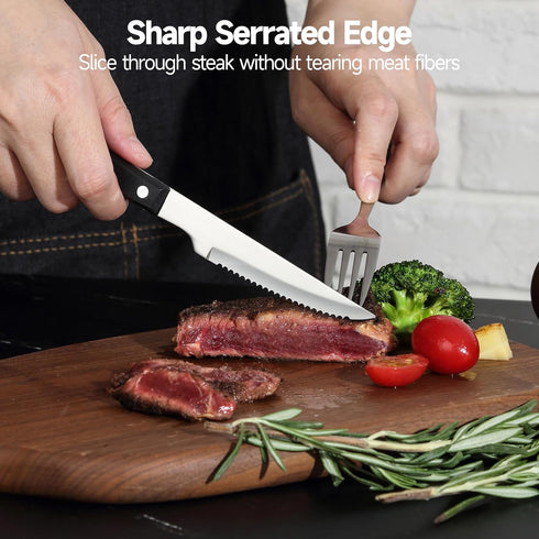 Steak Knife Set of 6, German Stainless Steel Serrated Steak Knives