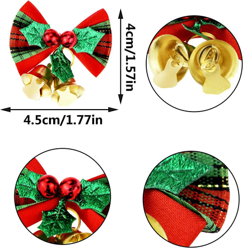 20 Pcs Christmas Mini Bow with Bells, 4 Styles - Traditional, Rustic, Whimsical, Minimalist - Red, Green, Gold Ornaments
