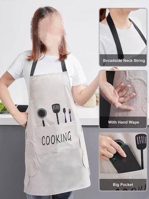 Agirlvct 2 Pack Kitchen Apron with Hand Wipe, Water-drop Resistant Cooking Bib Aprons for Women and Men