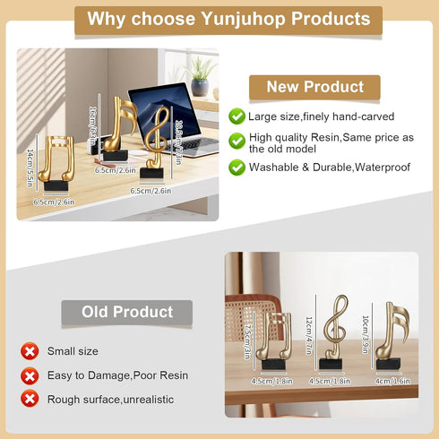 Blltzzz 3 Pcs Music Note Sculptures,Handmade Modern Musical Decoration Table Centerpiece Statue for Piano Bookshelf