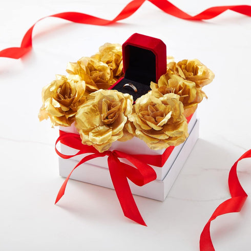 50 Pack Gold Roses Artificial Flowers, 3 Inch Stemless Fake Silk Roses for Wedding Decorations, Faux Bouquets