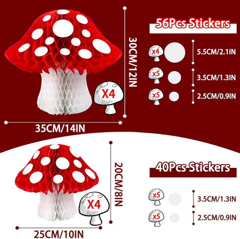 8PCS 3D Mushroom Honeycomb Decor Mushroom Shaped Tissue Paper Pom Decorations for Jungle Wonderland Themed Birthday