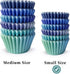 qiqee 300 Pcs Mini Gradient Cupcake Liners, 6 Designs Blue Gradient Baking Cups, Small Size Cupcake Wrappers