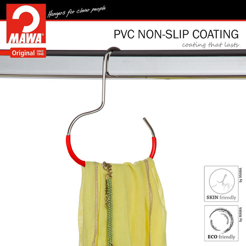 Mawa Scarf, Shawl, Belt Organizer - Non-Toxic Metal Hanger with Grip Coating - Set of 5, Red