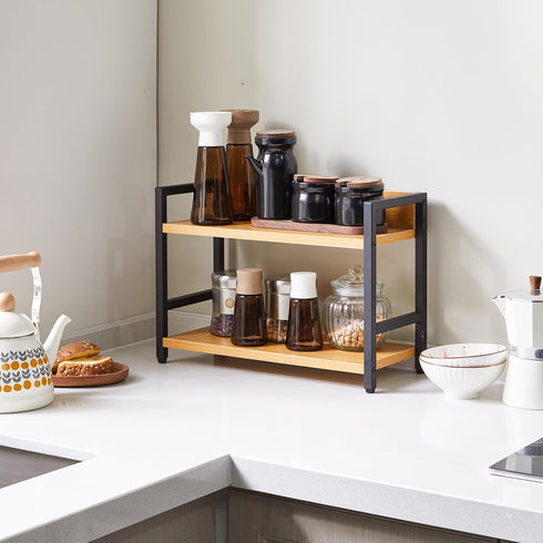 IBUYKE 2-Tier Industrial Spice Rack, Desktop Storage Organizer for Kitchen, Office, Living Room, Nature, UTLJ002N