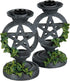 Nemesis Now Gothic Witchcraft Ivy Pentagram Candlesticks, 13.4cm, Hand-Painted Resin Aged Occult Candle Holders, Set of
