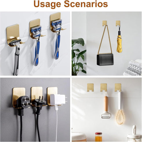 4 Pcs Gold Razor Loofah Holder for Shower Self Adhesive Waterproof Shaver Hooks Waterproof for wall Metal Heavy Duty