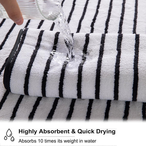 8 Set Sheet-2 Towels,2 Towels,4 Oliven Pcs Black White Cabana Stripe Large Bath Towel Oversize Bath Bathroom Hand