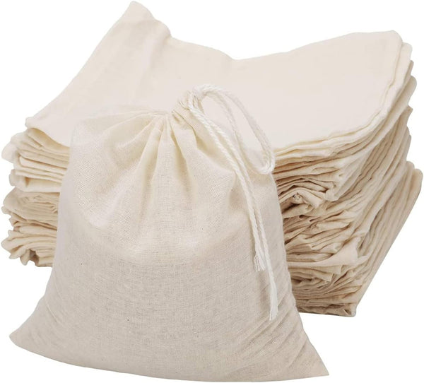 30 Pcs 4 x 6 Inches Natural Unbleached Cotton Drawstring Bags, Muslin Bags for Spice, Herbs, Tea