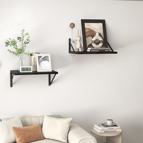 Heimlove 16W 12D Set 2, Black Deep Floating Shelves for Wall, x Wood Wall Shelves of Wide Floating Bookshelf for Living