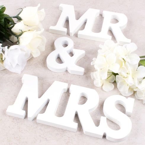Super Z Outlet White Wooden Mr and Mrs Signs - Wedding Present for Party Table Top Decoration, Home Wall Display Stand