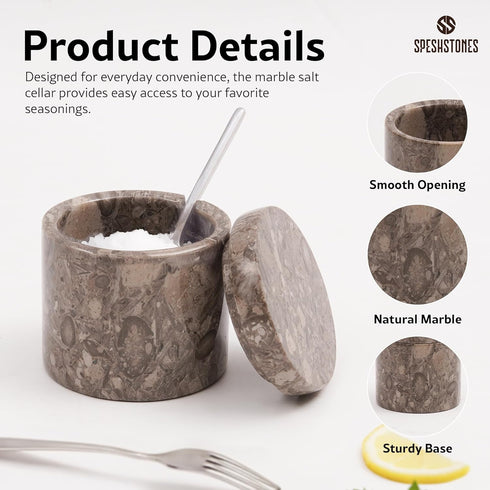 3 Inch Countertop Marble Salt Cellar Flaky Salt Containers for - Sugar Bowl With Lid, Salt Holder, Spice Jars, Salt Box