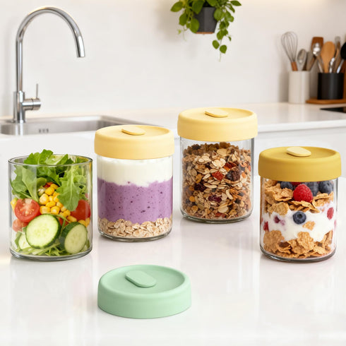 Hotbird 4-Pack 14oz Overnight Oats Containers with Lids, Glass Mason Jars for Overnight Oats Salad Yogurt Sugar Snacks