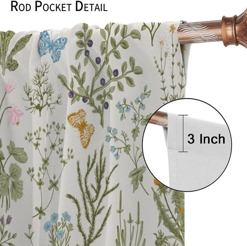 GoDazzling 52x84in 2 Floral Blackout Windows Curtains, Vintage Garden Plants Herbs Flowers Botanical Classic Design Art