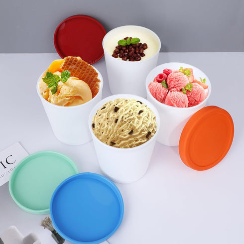 LayYun (4 Pack 1 Ice Cream Containers for Homemade - Quart Each), Reusable PP Plastic Ice Cream Storage Containers