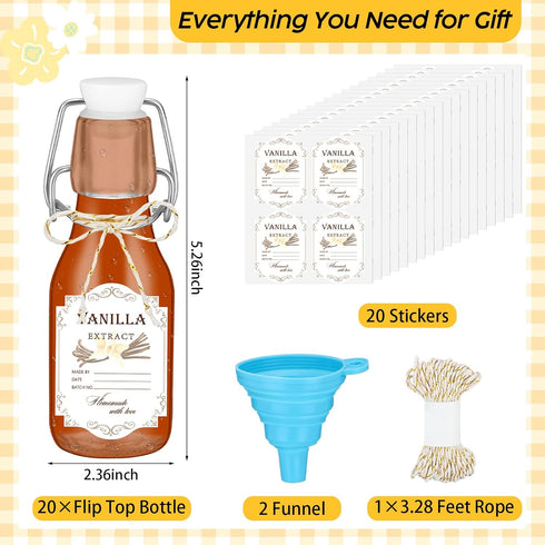 20 Pack Favors(Clear,4oz) Queekay Mini Swing Top Glass Bottles for Vanilla Extract Homemade Olive Oil Bottles with Lids