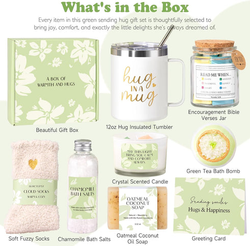 8pcs Package Self Care Get Well Soon Gift Baskets for Women, Christian Birthday Gifts for Women Inspirational Christmas
