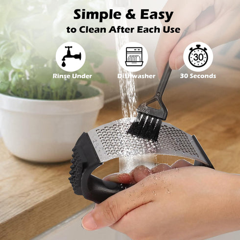 SetStainless Garlic Press Rocker Steel Garlic Mincer Tool with Garlic Peeler and Cleaning Brush Kitchen Gadgets