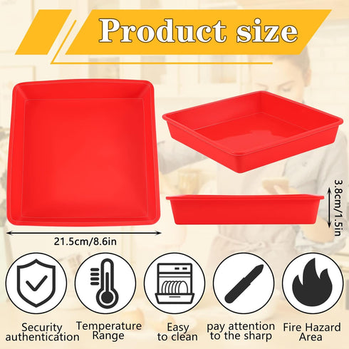 Set of 4 Silicone Square Cake Pan Silicone Brownie Pan Nonstick Silicone Baking Mold for Muffin Bread Rice Crispy Lasagna Pie, Red (8 x 7 x 1.5 Inches)