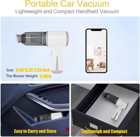 Mini Cordless Car Vacuum, Small Wireless Handheld Vacuum Cleaner 9000PA High Power Suction, Portable 3 in 1 Vacuum, Air