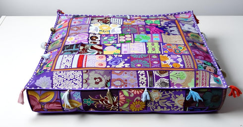 CRAFT KALA Indian Square Patchwork Traditional Pouf Cover Indian Living Room Poufs