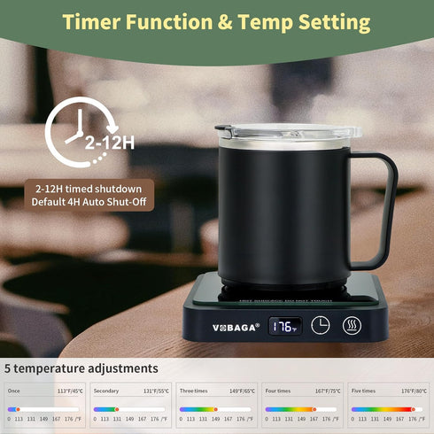 VOBAGA Mug Warmer & Mug Set for Desk, Electric Coffee Cup Warmer with Temperature & Timer Settings, 15oz Cup