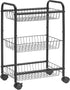 SONGMICS 3-Tier Metal Rolling Cart with Baskets, Lockable Utility Trolley on Wheels for Kitchen Bathroom Closet, Black