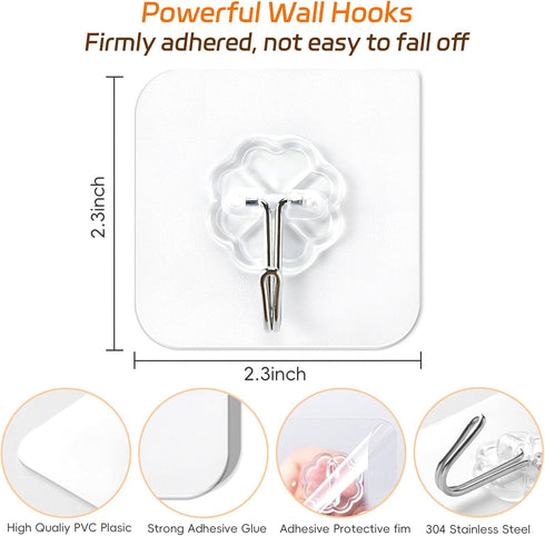 Mlici 24 Pack Clear Self-Adhesive Wall Hooks - 30lbs Heavy-Duty Sticky Hooks for Kitchen Bathroom