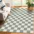Sage Green Washable Area Rug 3' 5' Checkered Large Living Room Rug