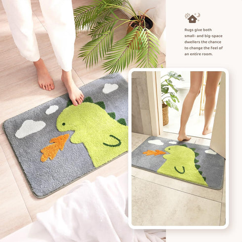 Molesun Dinosaur Bath Mat Non Slip, Soft Shower Rug Plush Microfiber Water Absorbent Thick Shaggy Floor Mats for