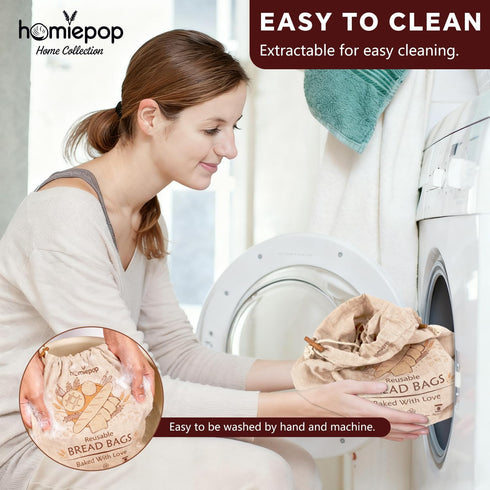 HomiePop (3 Pack) 17x13 Inch Bread Bags for Homemade Bread Linen Reusable Sourdough Bread Bags with TPU Lining Keeps