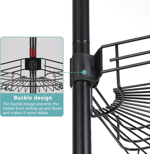 4 28.7 104.7 Inches WPT Black Shower Caddy Tension Pole for Bathroom, Stainless Steel Corner Shower Caddy Organizer